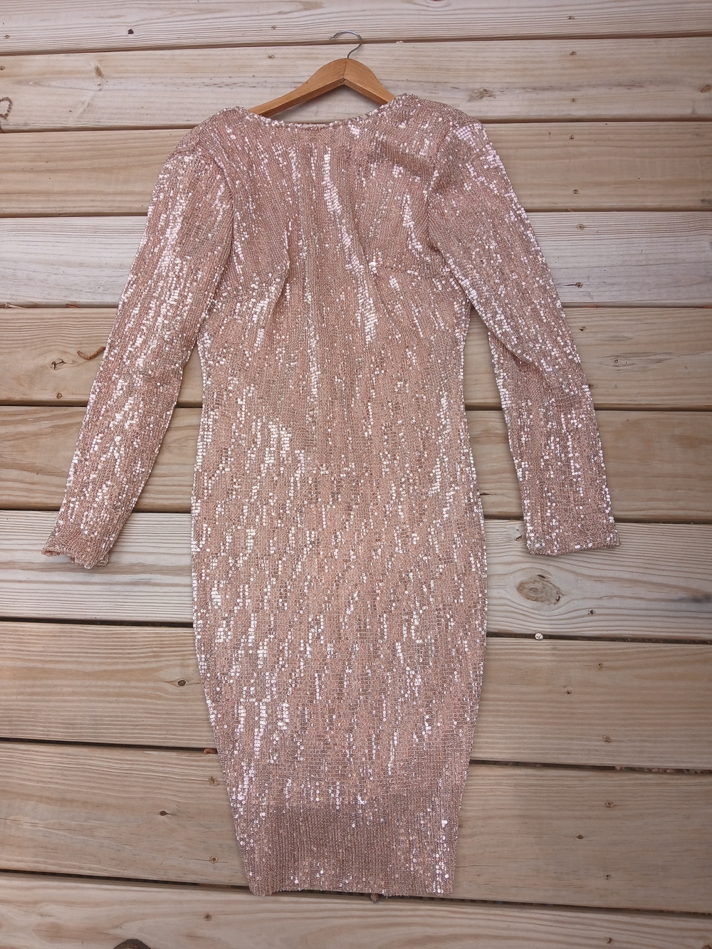 Rose Gold Sequin Long Sleeve Bodycon Dress